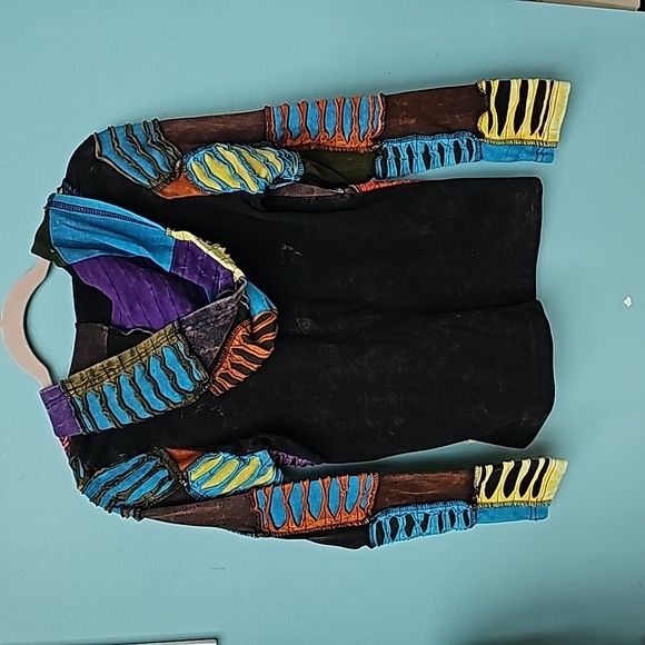 SEVENTH AVENUE | Hippie Patchwork Razor Cut Gypsy Hooded Jacket Bohemian, Size M - Picture 5 of 9